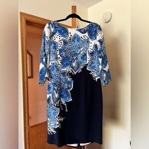Silk lined Elegant Blue and White Floral Dress